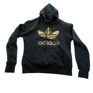 Adidas Mens Hoodie Sweatshirt Size 38 Pullover Black Gold Logo Classic